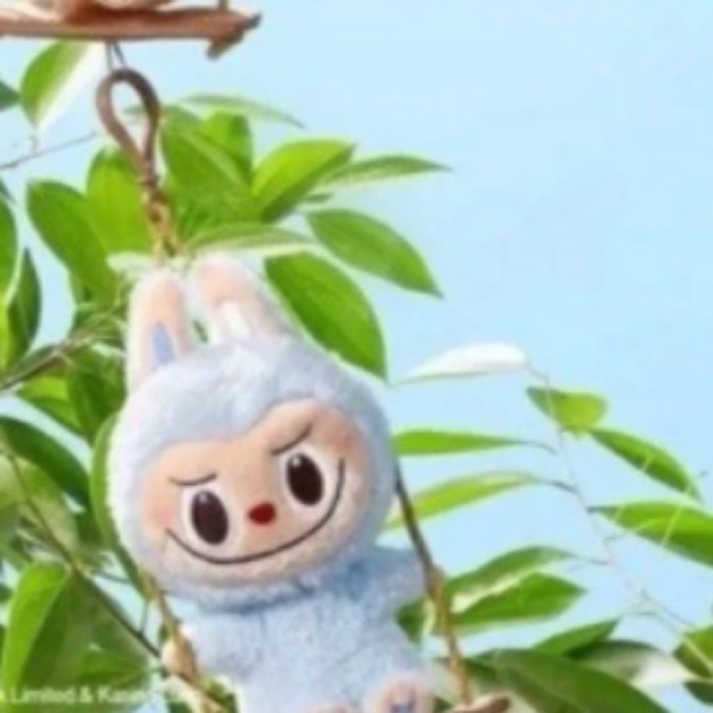 BLUE Pop Land Exclusive Timber Workshop Labubu Plush on Swing, Pop Mart